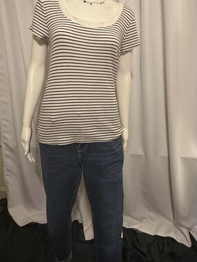 A New Day Ribbed Stripe Scoop Neck Tee - Black & White Breton Striped Shirt - L
